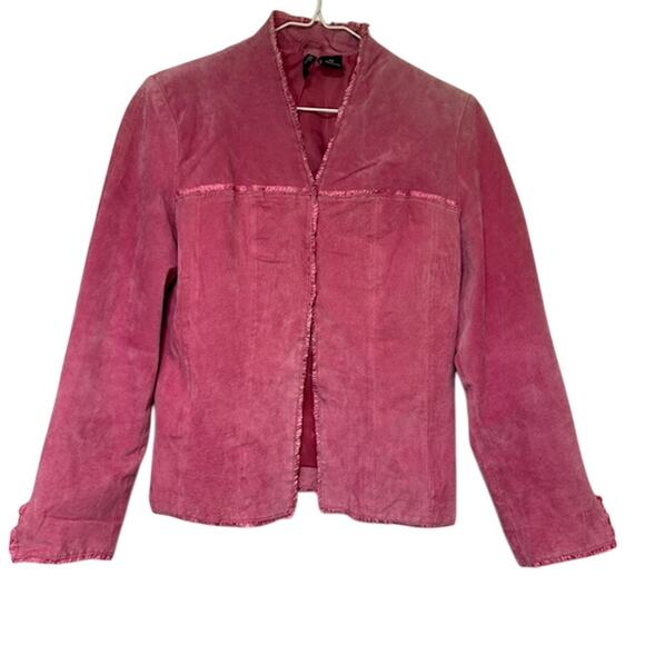 Womens Vintage Suede Leather Jacket Small Petite Indie Urban Boho Festival Pink - Picture 1 of 14